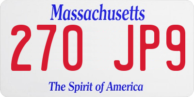 MA license plate 270JP9
