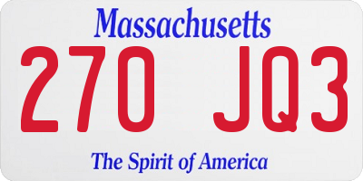 MA license plate 270JQ3