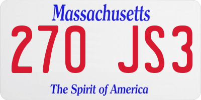 MA license plate 270JS3