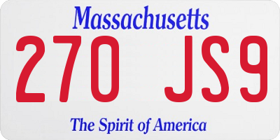 MA license plate 270JS9