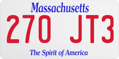 MA license plate 270JT3
