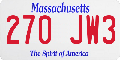 MA license plate 270JW3