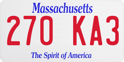 MA license plate 270KA3