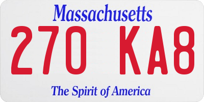MA license plate 270KA8