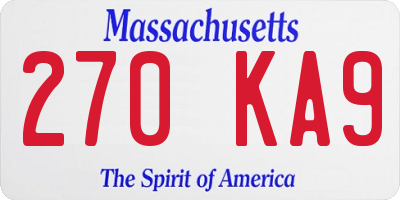 MA license plate 270KA9