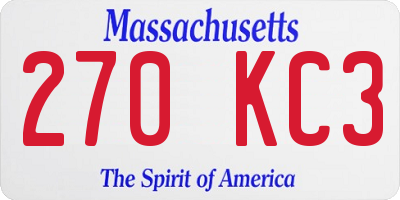 MA license plate 270KC3