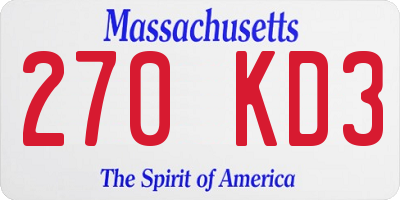 MA license plate 270KD3