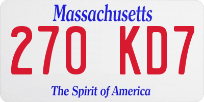 MA license plate 270KD7
