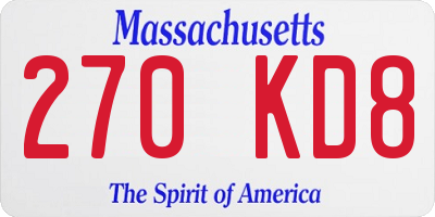 MA license plate 270KD8