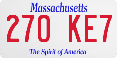 MA license plate 270KE7