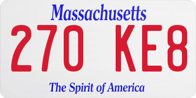 MA license plate 270KE8