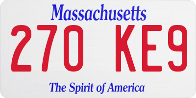 MA license plate 270KE9