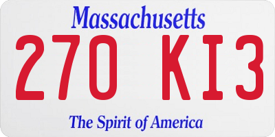 MA license plate 270KI3