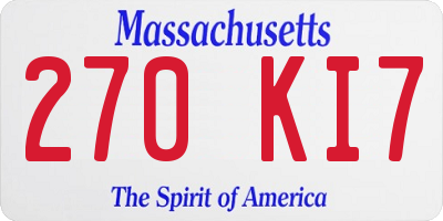 MA license plate 270KI7