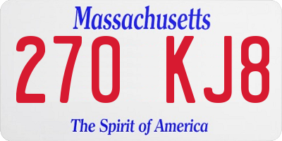 MA license plate 270KJ8