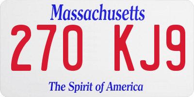 MA license plate 270KJ9