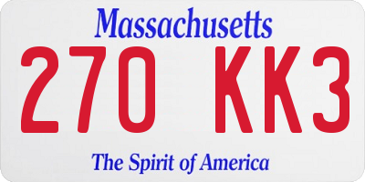 MA license plate 270KK3