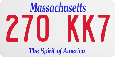 MA license plate 270KK7