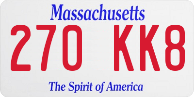 MA license plate 270KK8