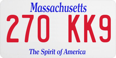 MA license plate 270KK9