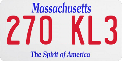 MA license plate 270KL3