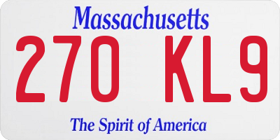 MA license plate 270KL9