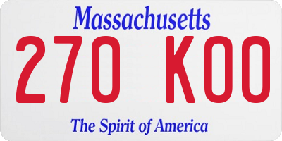 MA license plate 270KO0