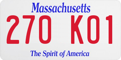MA license plate 270KO1