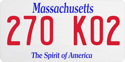 MA license plate 270KO2