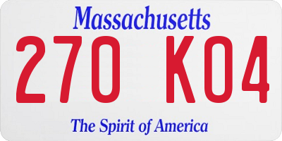 MA license plate 270KO4
