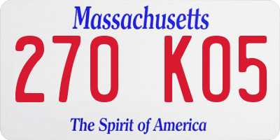 MA license plate 270KO5