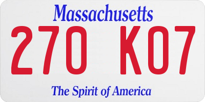 MA license plate 270KO7
