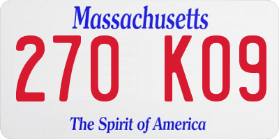 MA license plate 270KO9