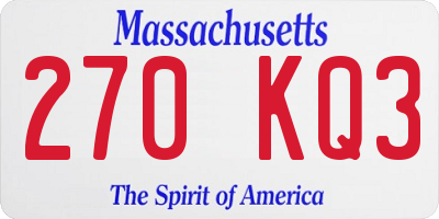 MA license plate 270KQ3