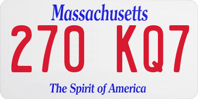 MA license plate 270KQ7