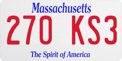 MA license plate 270KS3