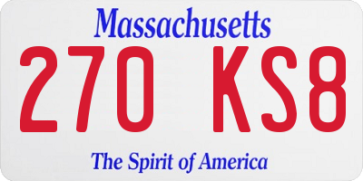 MA license plate 270KS8