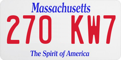 MA license plate 270KW7