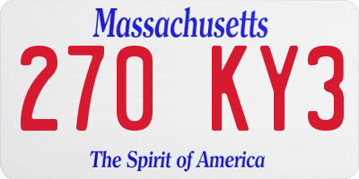 MA license plate 270KY3