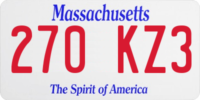 MA license plate 270KZ3