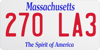 MA license plate 270LA3