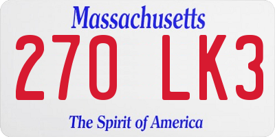 MA license plate 270LK3