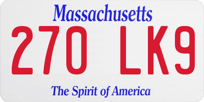 MA license plate 270LK9
