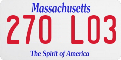MA license plate 270LO3