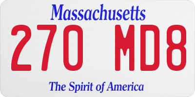 MA license plate 270MD8