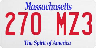 MA license plate 270MZ3