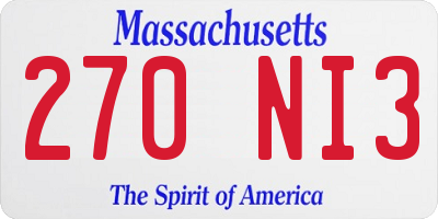 MA license plate 270NI3