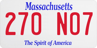MA license plate 270NO7