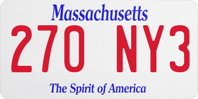 MA license plate 270NY3