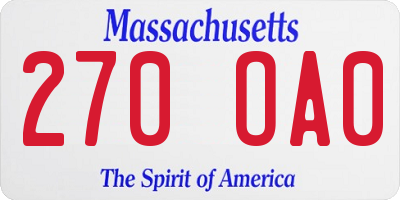 MA license plate 270OA0